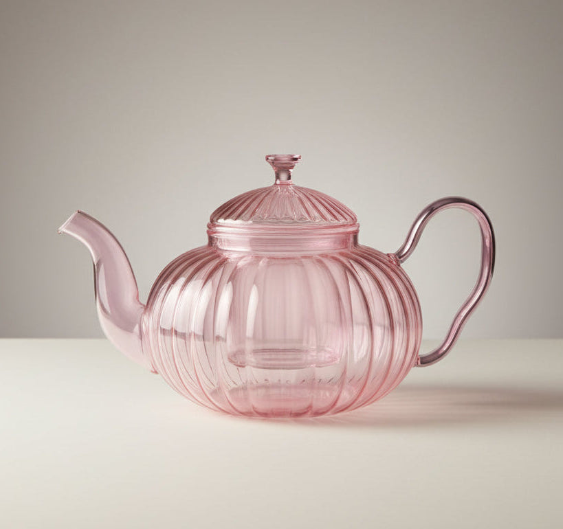 Pink Ribbed Glass Teapot – 900ml