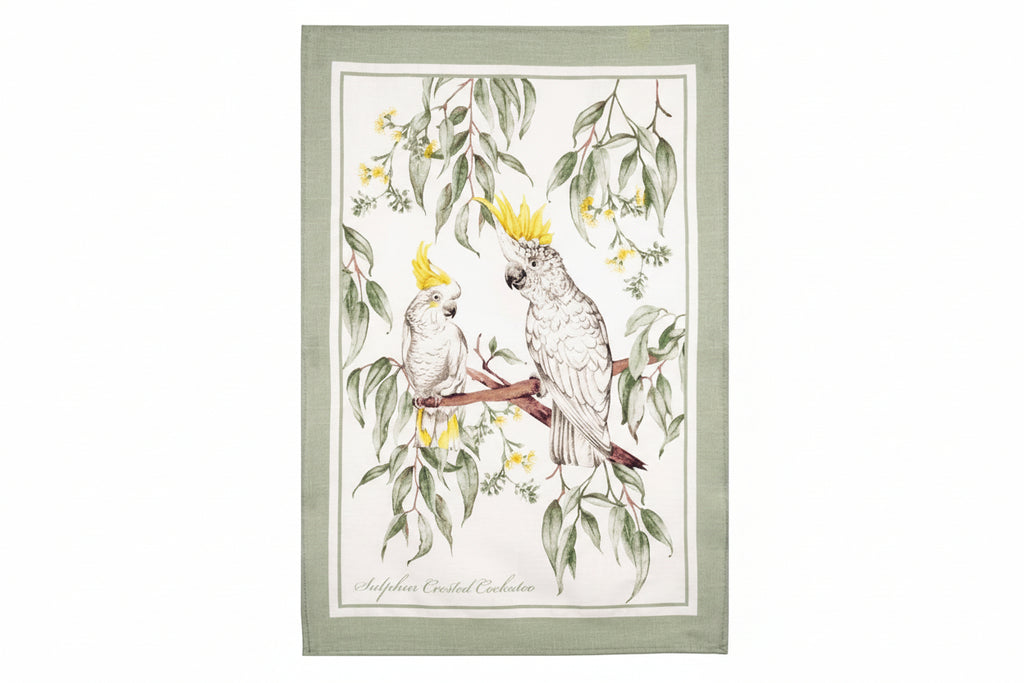 Linen Blend Tea Towel Sulphur Crested Cockatoo