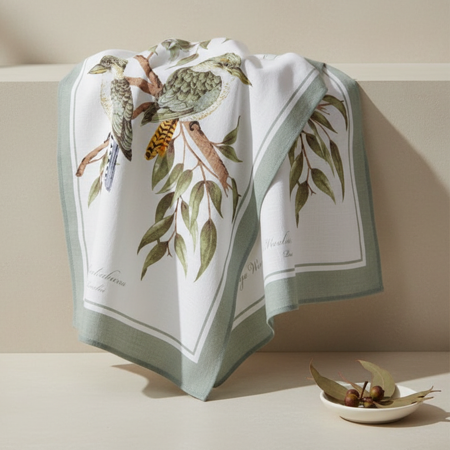 Linen Blend Tea Towel Kookaburra