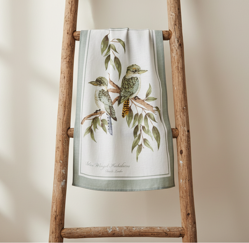 Linen Blend Tea Towel Kookaburra