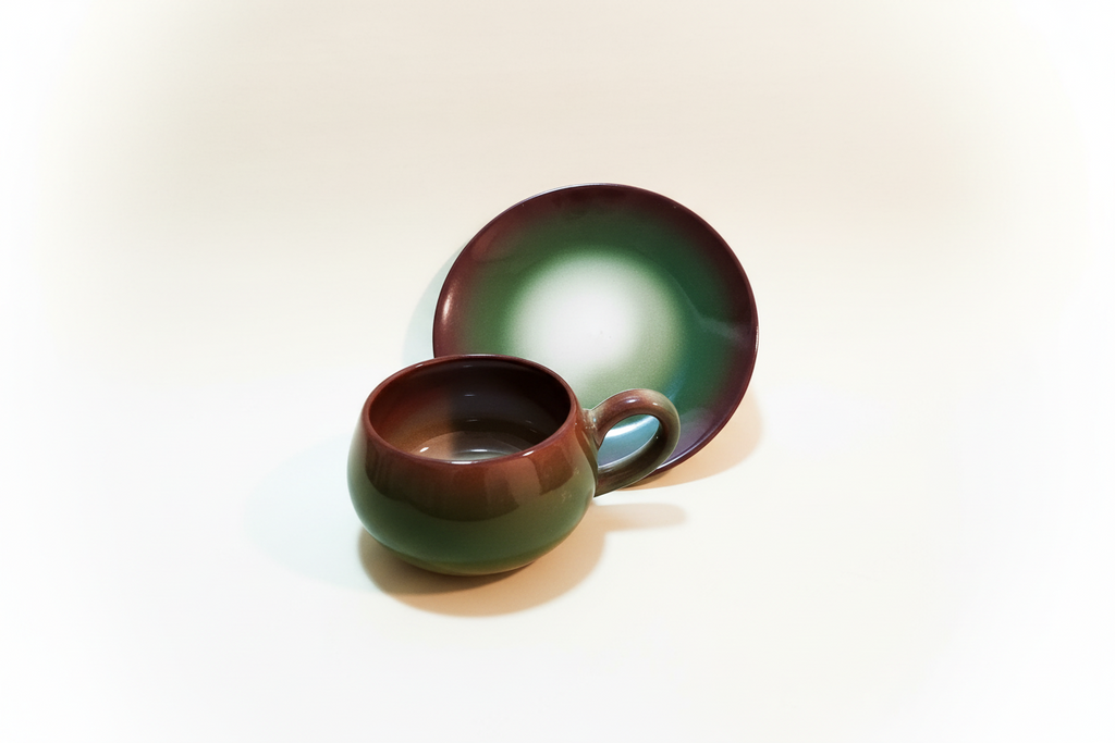 Handmade Ceramic Teacup & Saucer Set – Forest Green Reactive Glaze