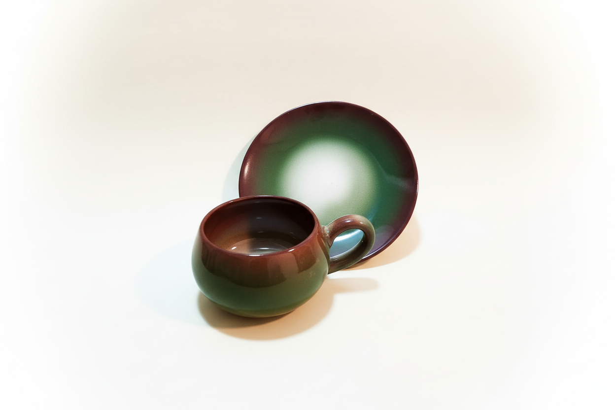 Handmade Ceramic Teacup & Saucer Set – Forest Green Reactive Glaze