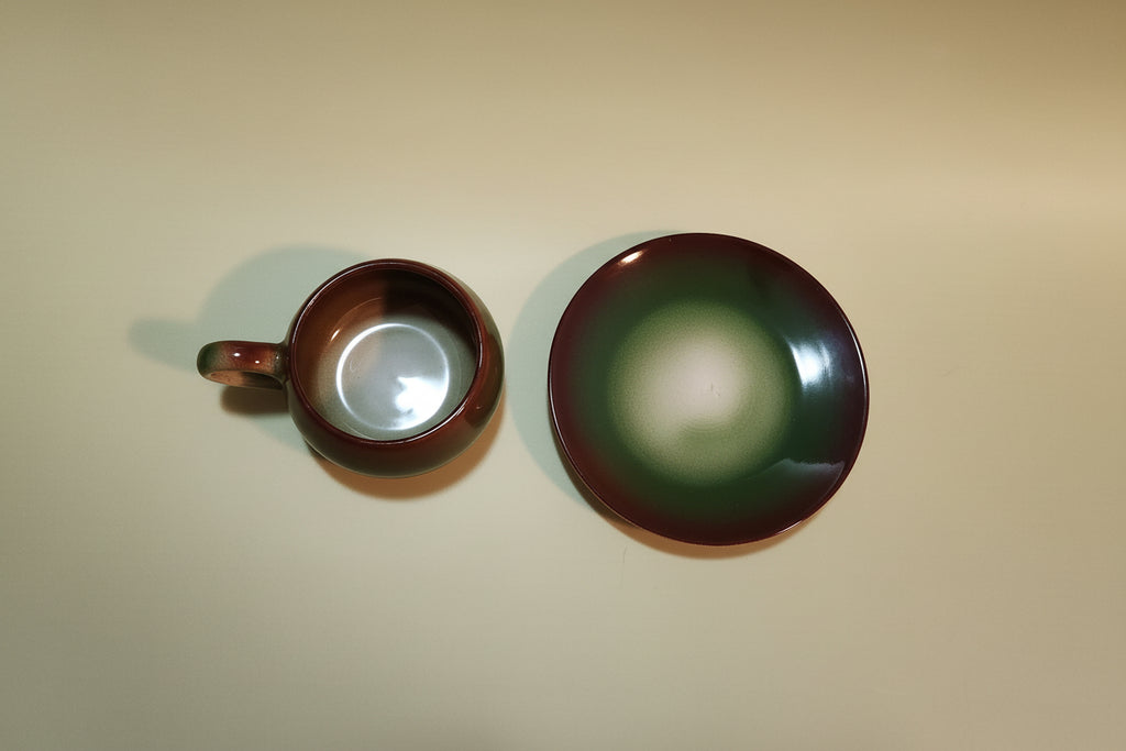 Handmade Ceramic Teacup & Saucer Set – Forest Green Reactive Glaze