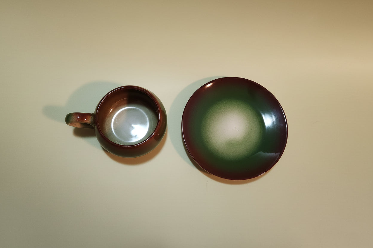 Handmade Ceramic Teacup & Saucer Set – Forest Green Reactive Glaze