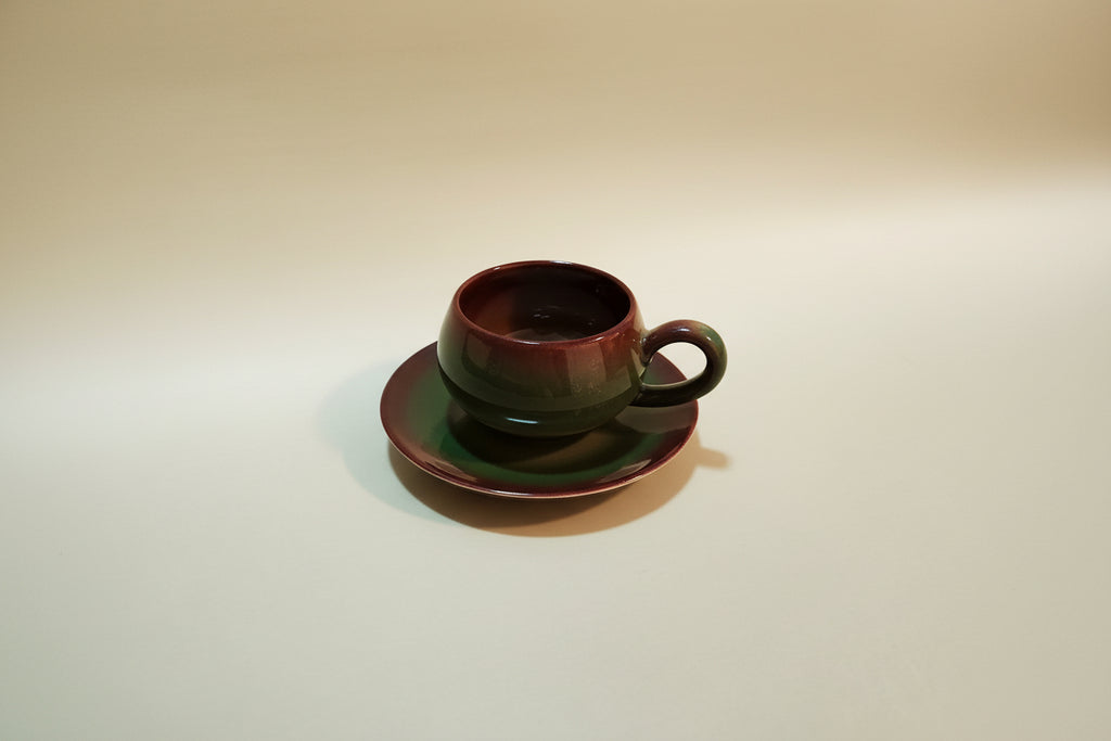 Handmade Ceramic Teacup & Saucer Set – Forest Green Reactive Glaze