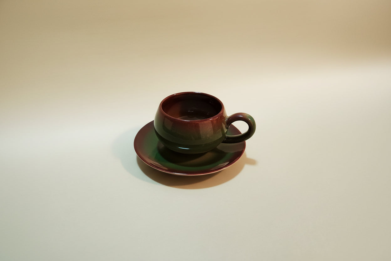 Handmade Ceramic Teacup & Saucer Set – Forest Green Reactive Glaze