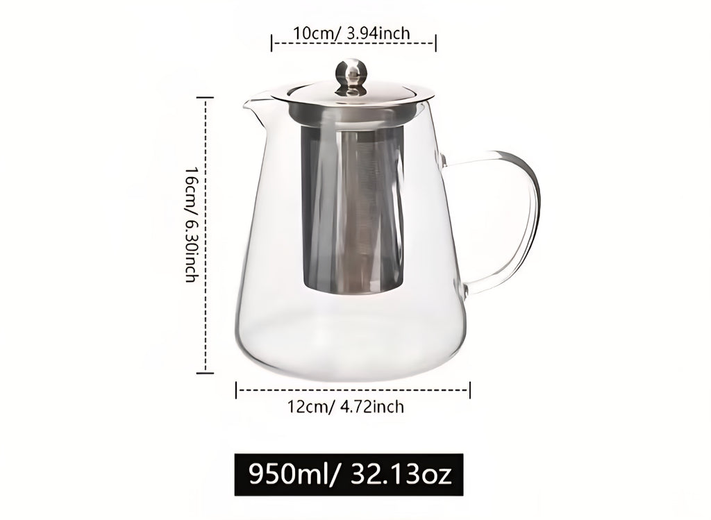 Glass Teapot 950ml with Stainless Steel Lid