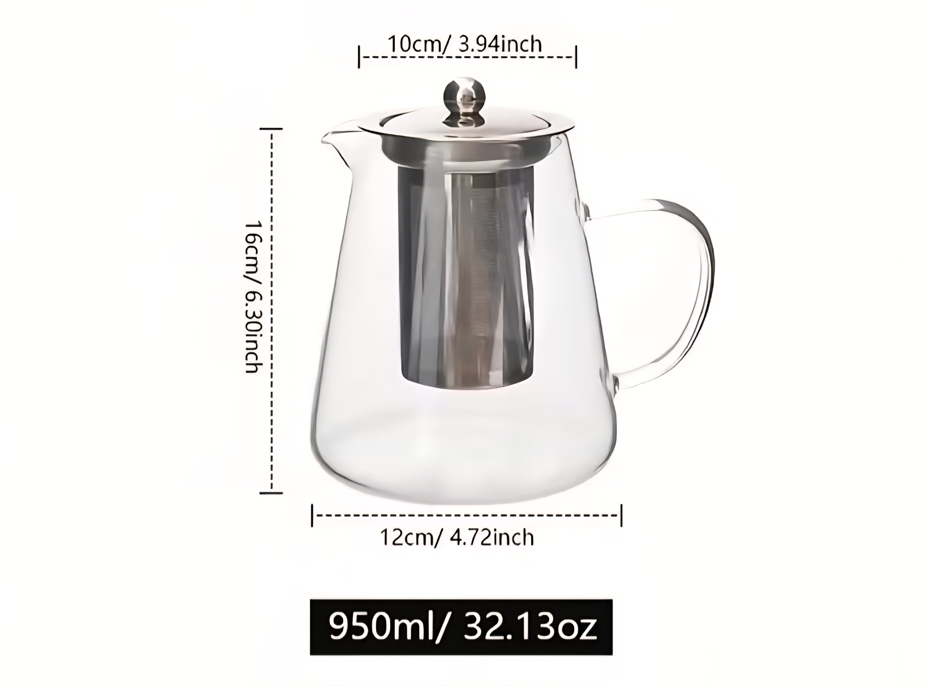 Glass Teapot 950ml with Stainless Steel Lid