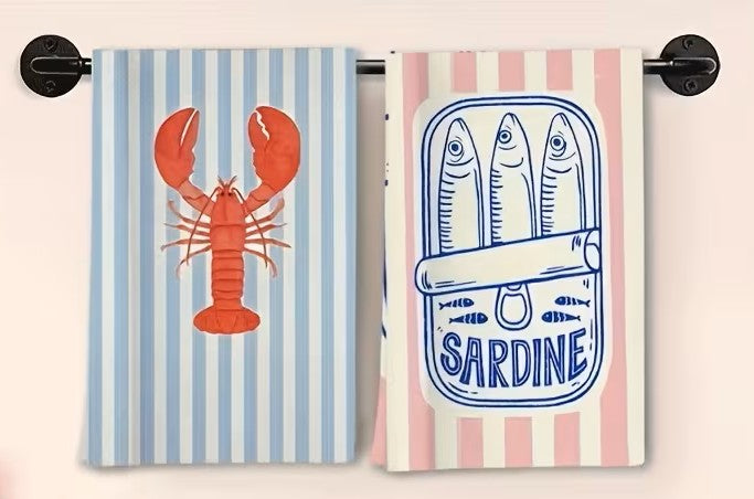 Lobster & Sardine Kitchen Towel Set – 2 Pieces