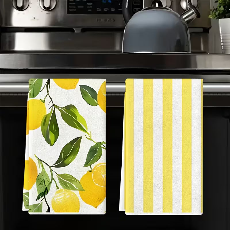 Lemon & Stripe Tea Towel Set – 2 Pieces