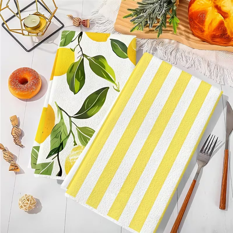 Lemon & Stripe Tea Towel Set – 2 Pieces