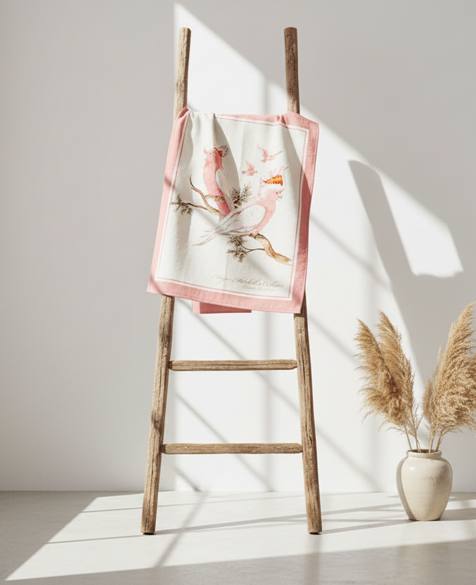 Linen Blend Tea Towel Cockatoo