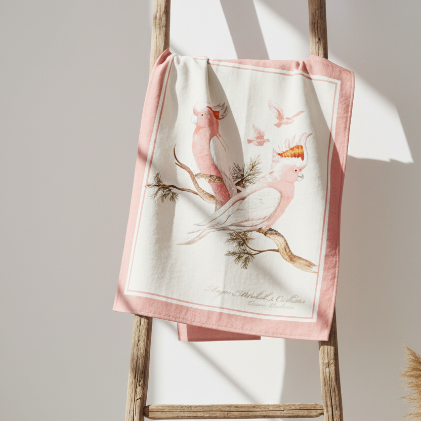 Linen Blend Tea Towel Cockatoo