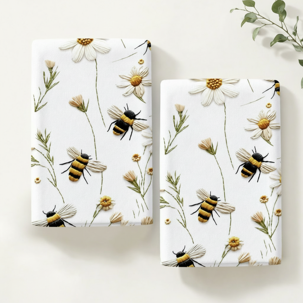 Bee & Daisy Tea Towels — Set of Two