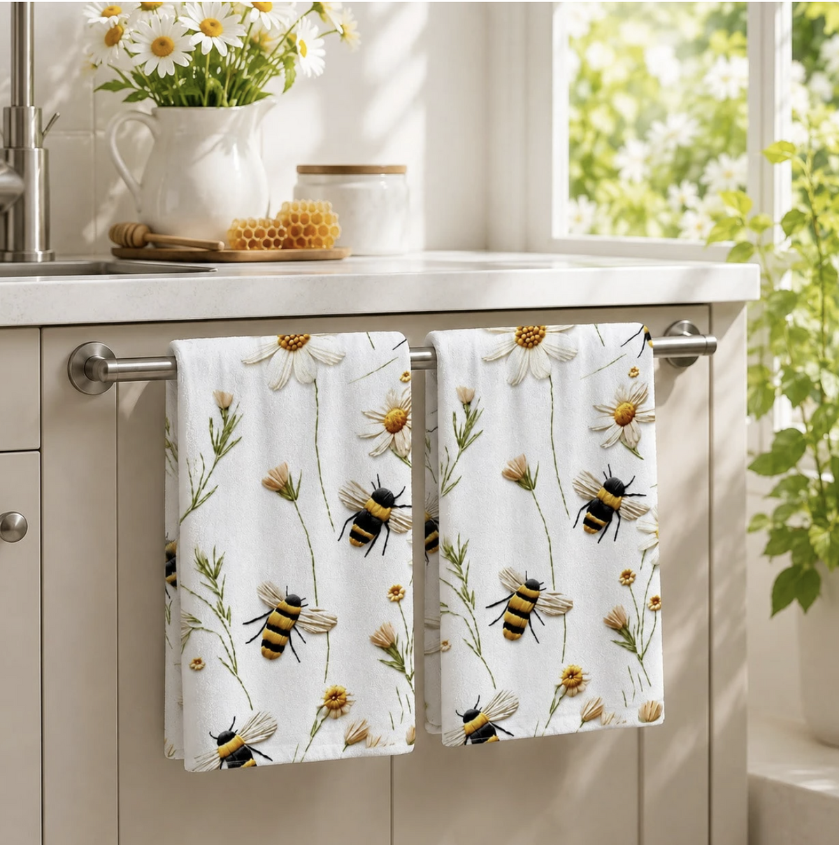 Bee & Daisy Tea Towels — Set of Two