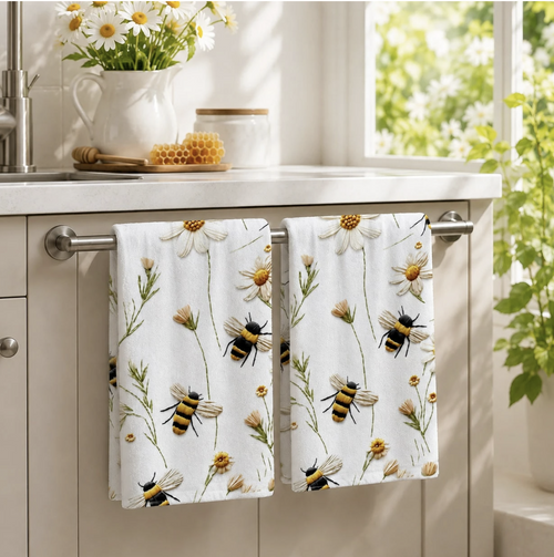 Bee & Daisy Tea Towels — Set of Two