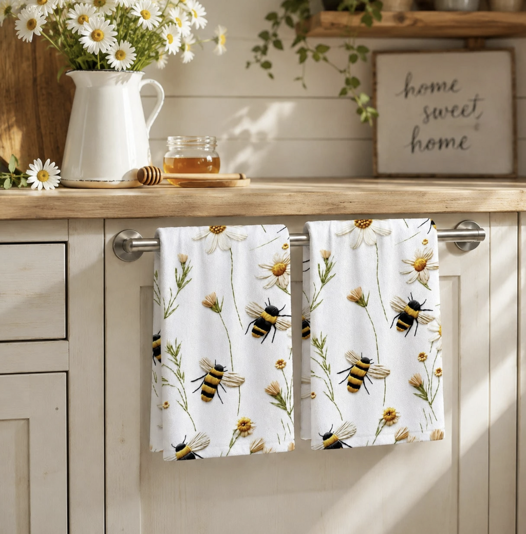 Bee & Daisy Tea Towels — Set of Two