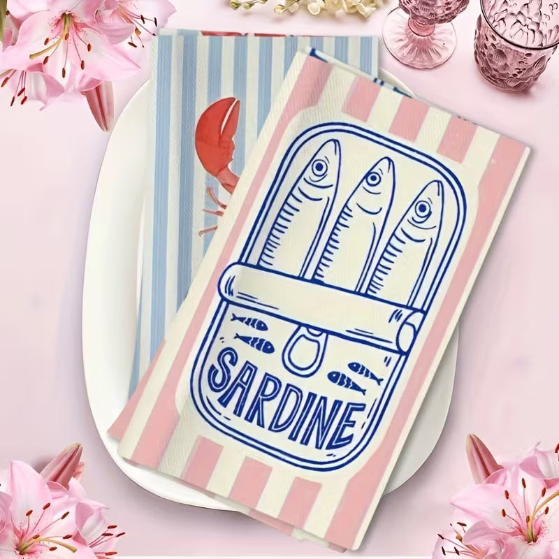Lobster & Sardine Kitchen Towel Set – 2 Pieces