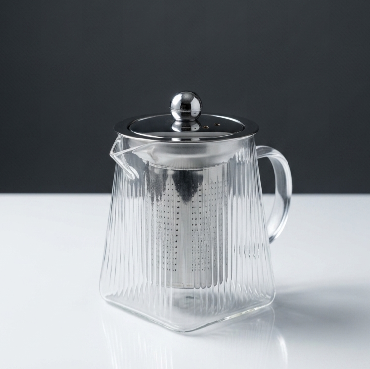 Ribbed Glass Teapot with Stainless Steel Infuser – 350ml