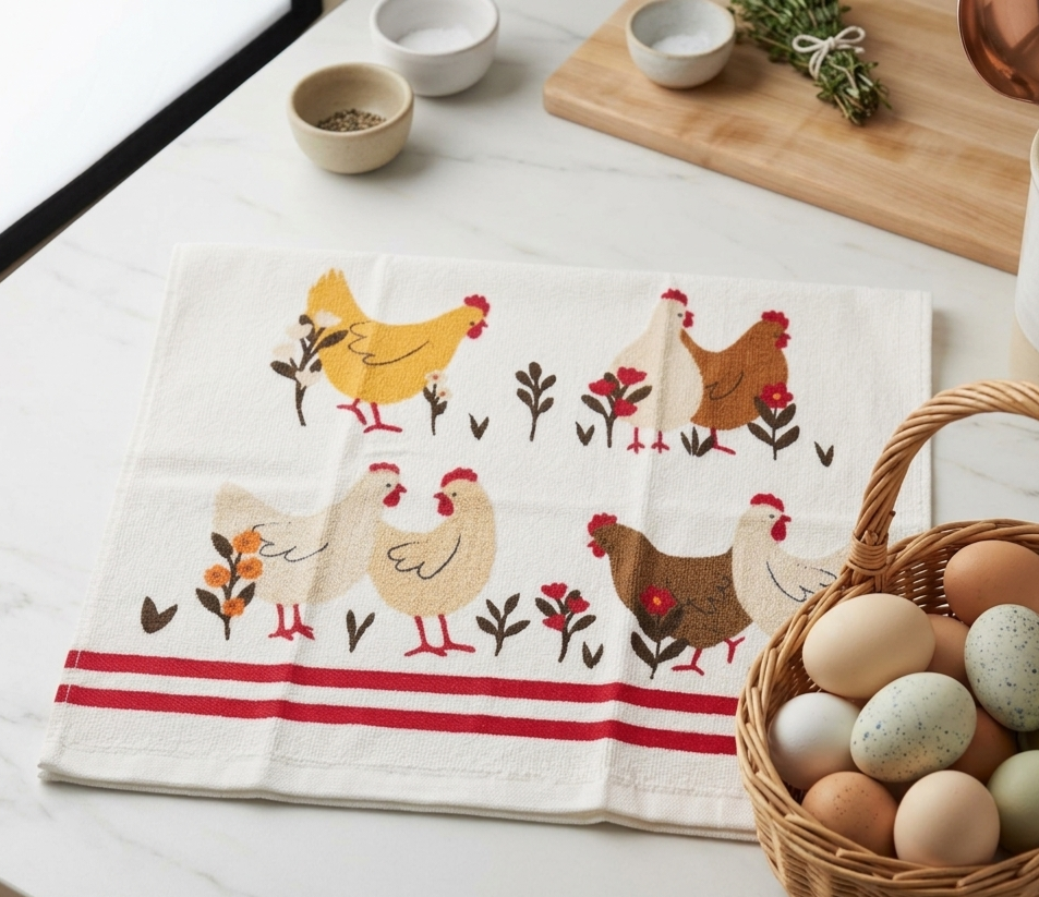 Chicken Print Tea Towel